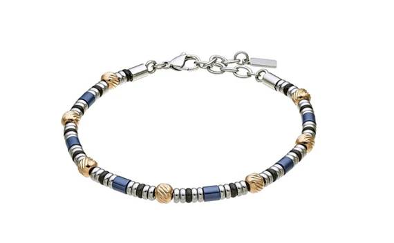 Bracciale Uomo Acciaio Zancan con bulles blu e rigate laminate oro rosa UHB142